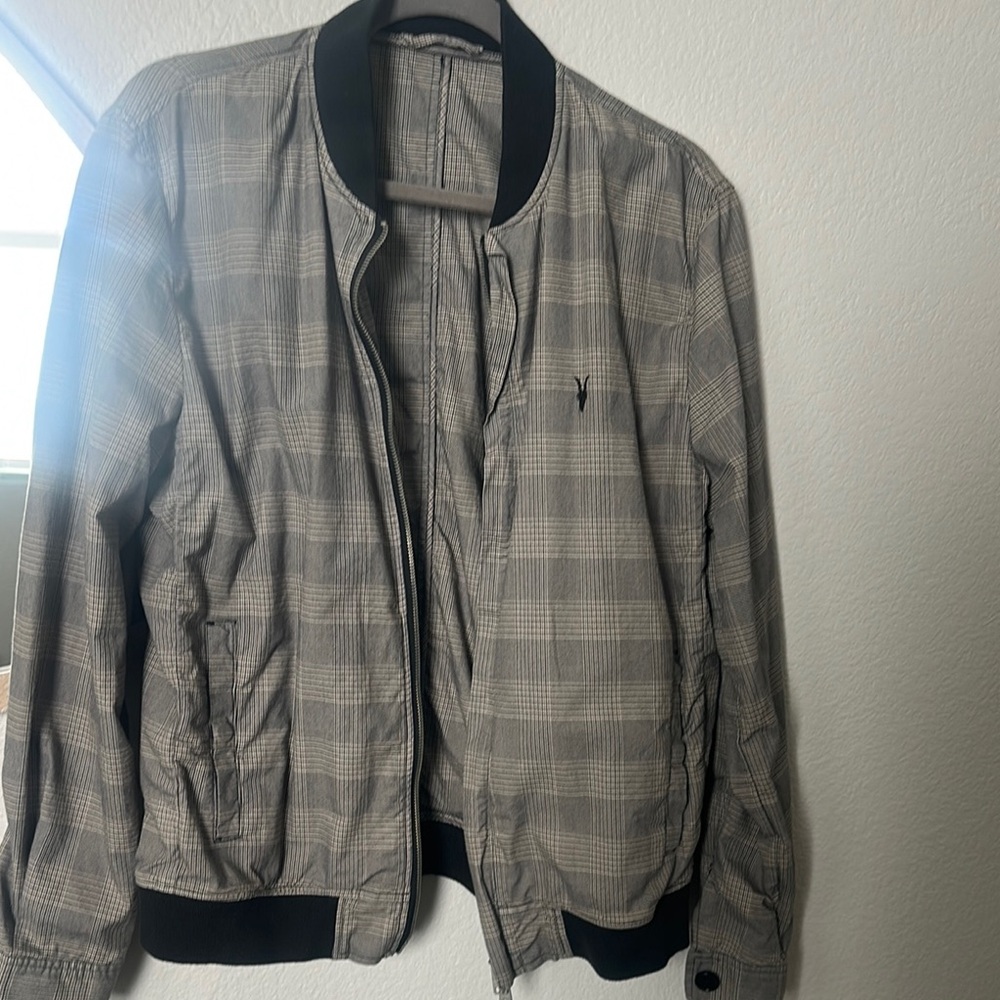 AllSaints Men's Gray Plaid Jacket